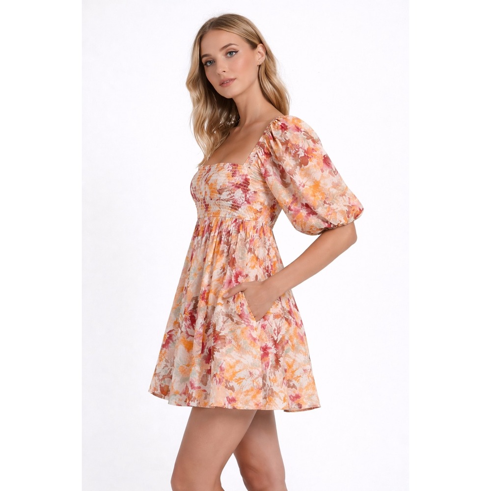 Abercrombie & Fitch Emerson Floral Print Mini Dress XS Square Neck Puff Sleeves - Picture 15 of 16